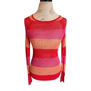 525 America open knit striped long sleeve shirt. Bright, colorful size S